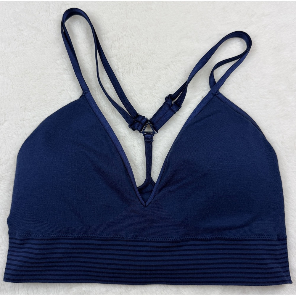 Jockey Womens Navy Blue V-Neck T-Back Bralette Adjustable Straps Medium